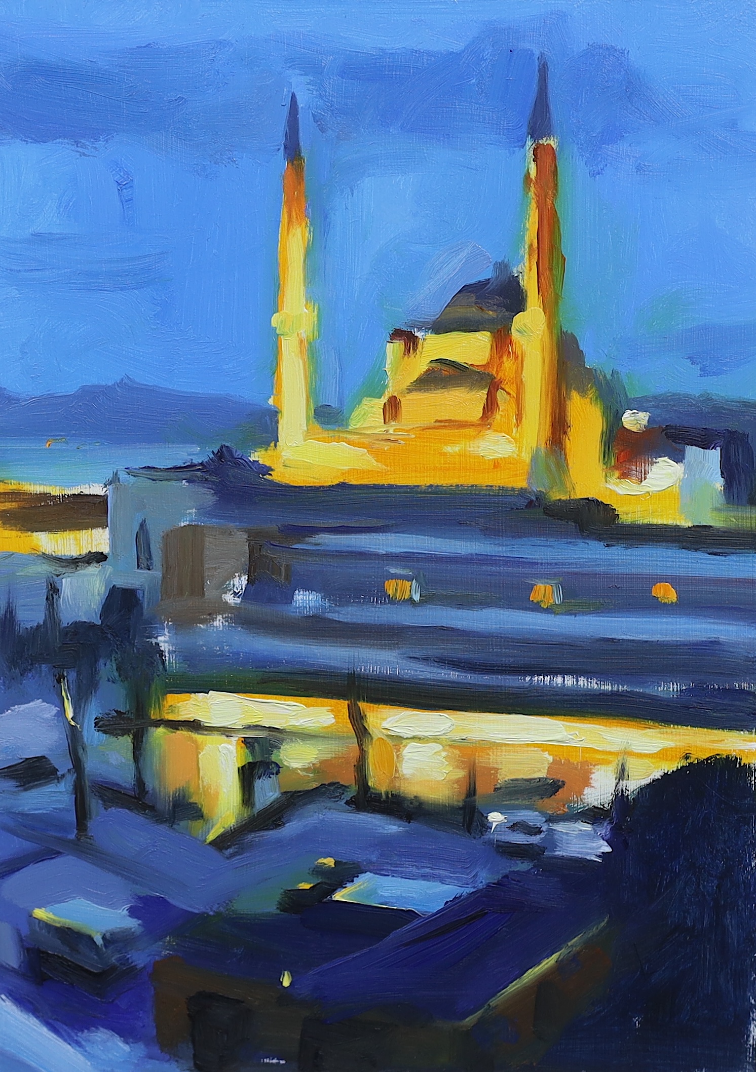 Liam Spencer (British, b.1964), 'Fatih Mosque, Istanbul', oil on panel, 28 x 20cm